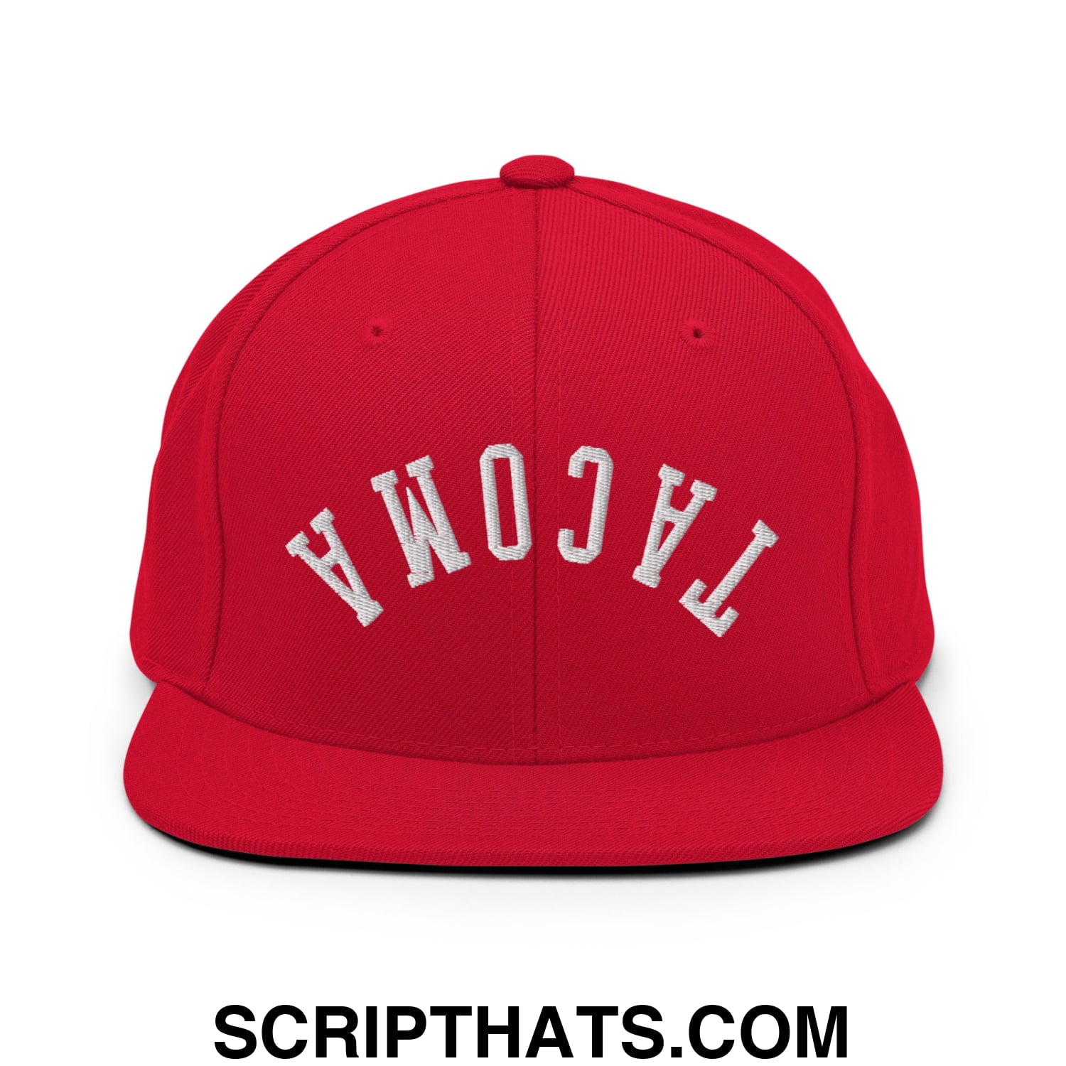 Upside Down Tacoma Embroidered Flat Bill Brim Snapback Hat Red