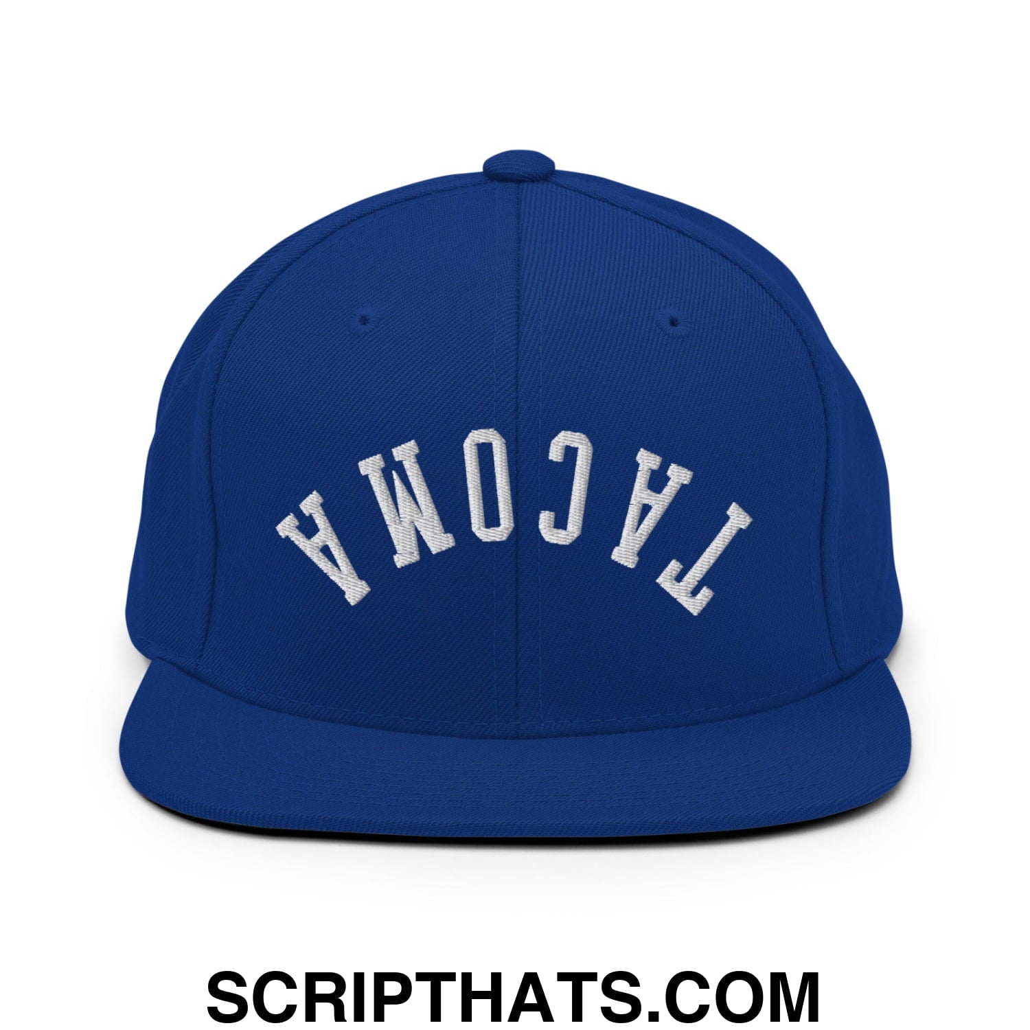 Upside Down Tacoma Embroidered Flat Bill Brim Snapback Hat Royal Blue