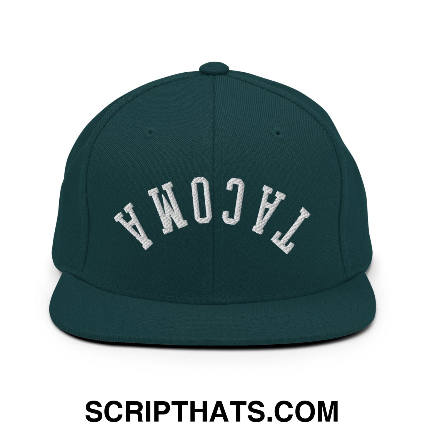 Upside Down Tacoma Embroidered Flat Bill Brim Snapback Hat Spruce