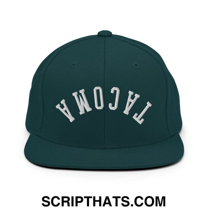 Upside Down Tacoma Embroidered Flat Bill Brim Snapback Hat Spruce
