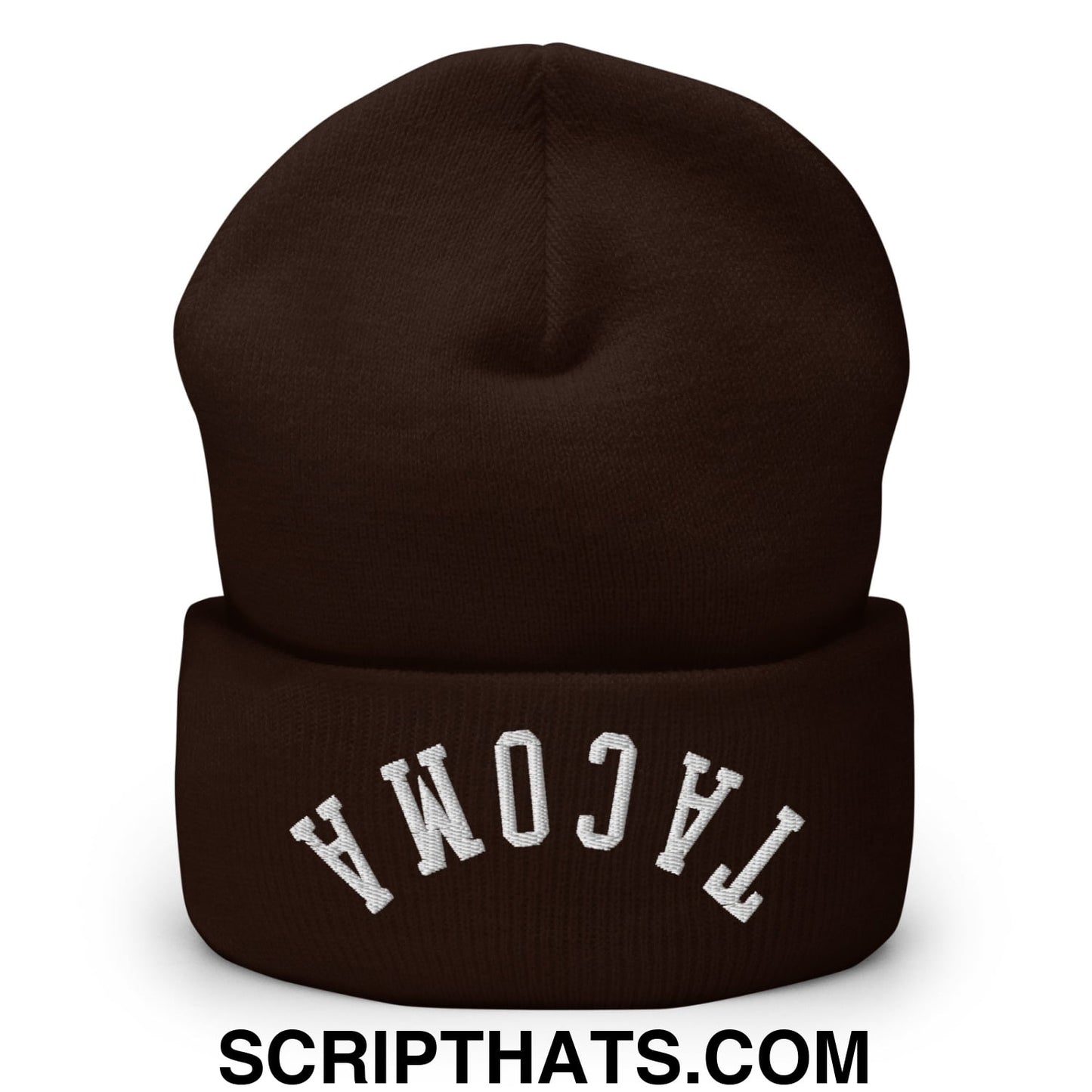 Upside Down Tacoma Embroidered Knit Cuffed Beanie Brown
