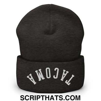 Upside Down Tacoma Embroidered Knit Cuffed Beanie Dark Grey