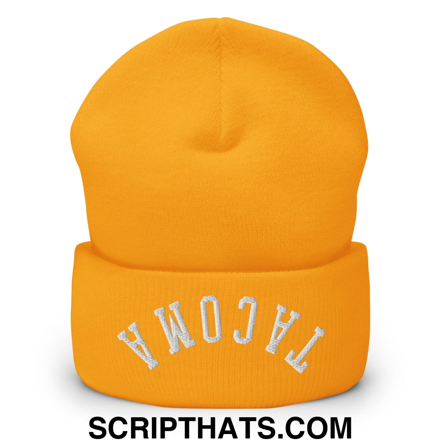 Upside Down Tacoma Embroidered Knit Cuffed Beanie Gold
