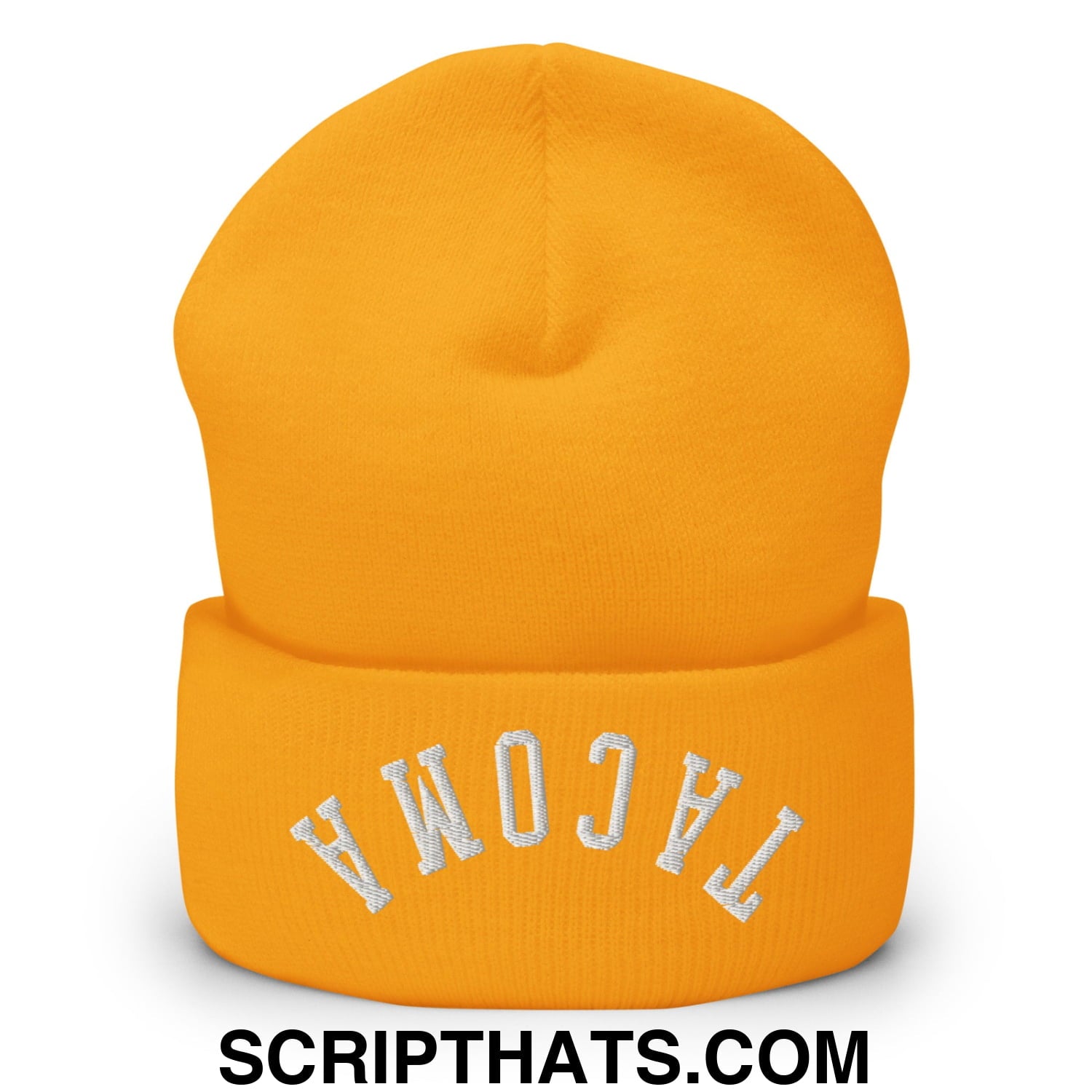 Upside Down Tacoma Embroidered Knit Cuffed Beanie Gold