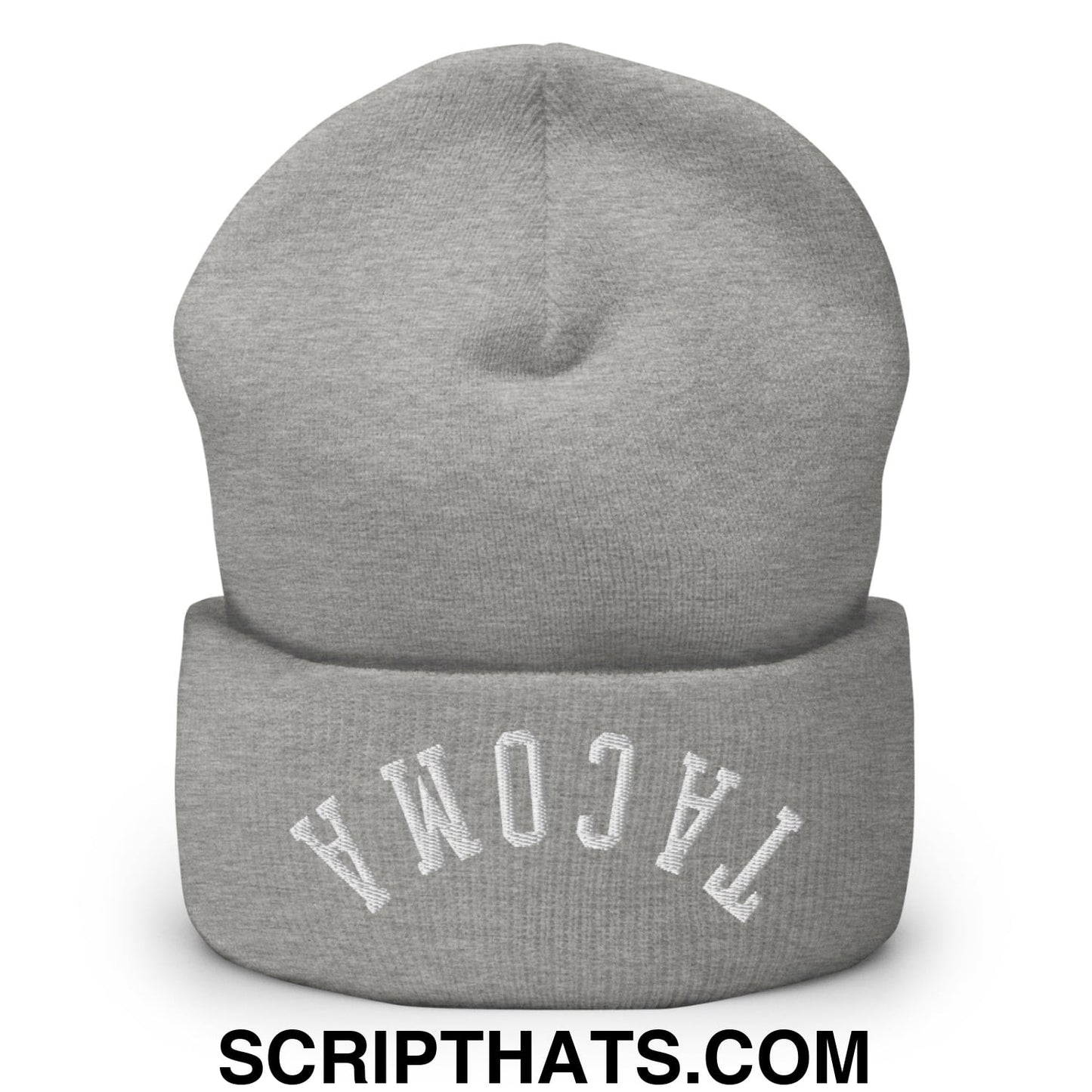 Upside Down Tacoma Embroidered Knit Cuffed Beanie Heather Grey
