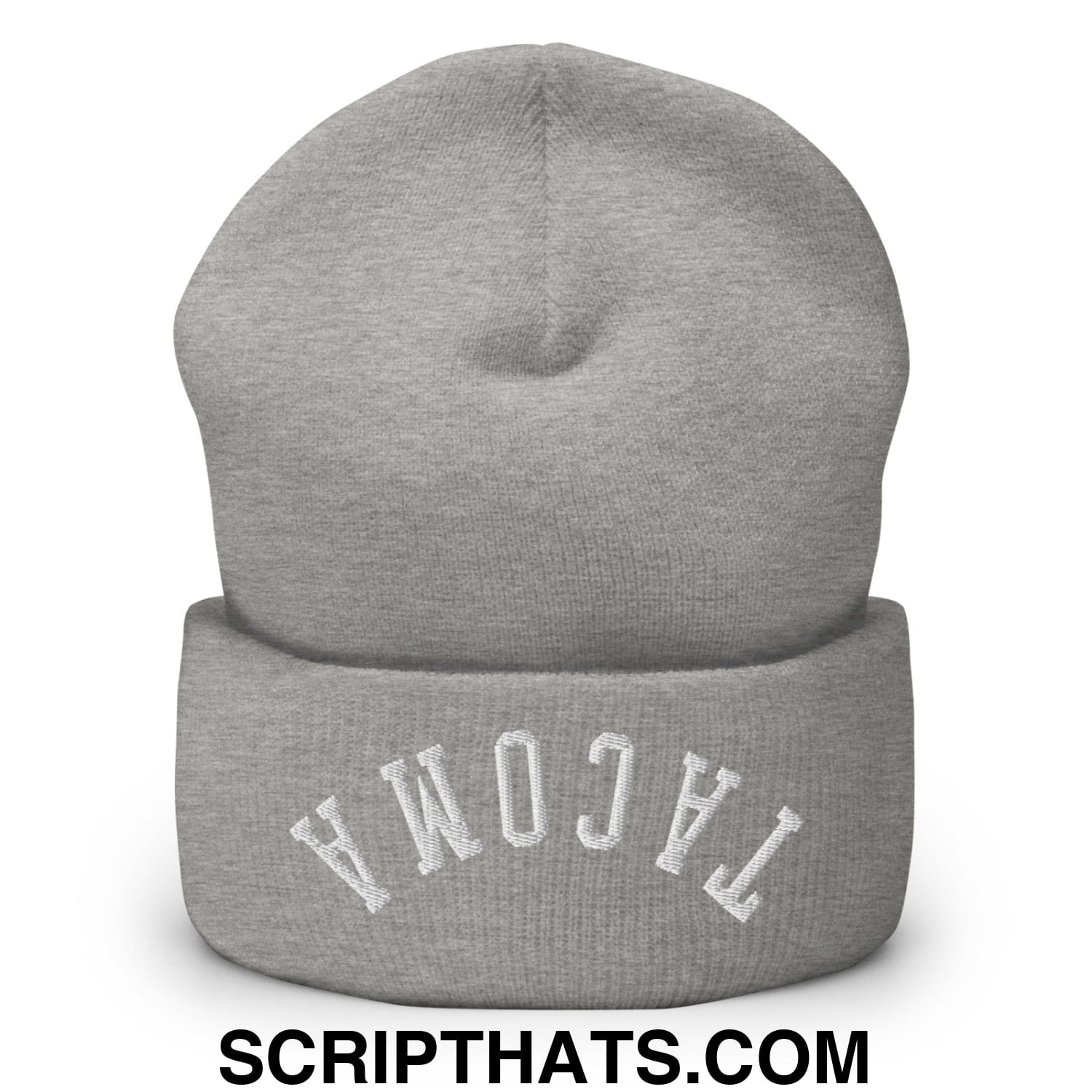 Upside Down Tacoma Embroidered Knit Cuffed Beanie Heather Grey