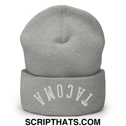 Upside Down Tacoma Embroidered Knit Cuffed Beanie Heather Grey