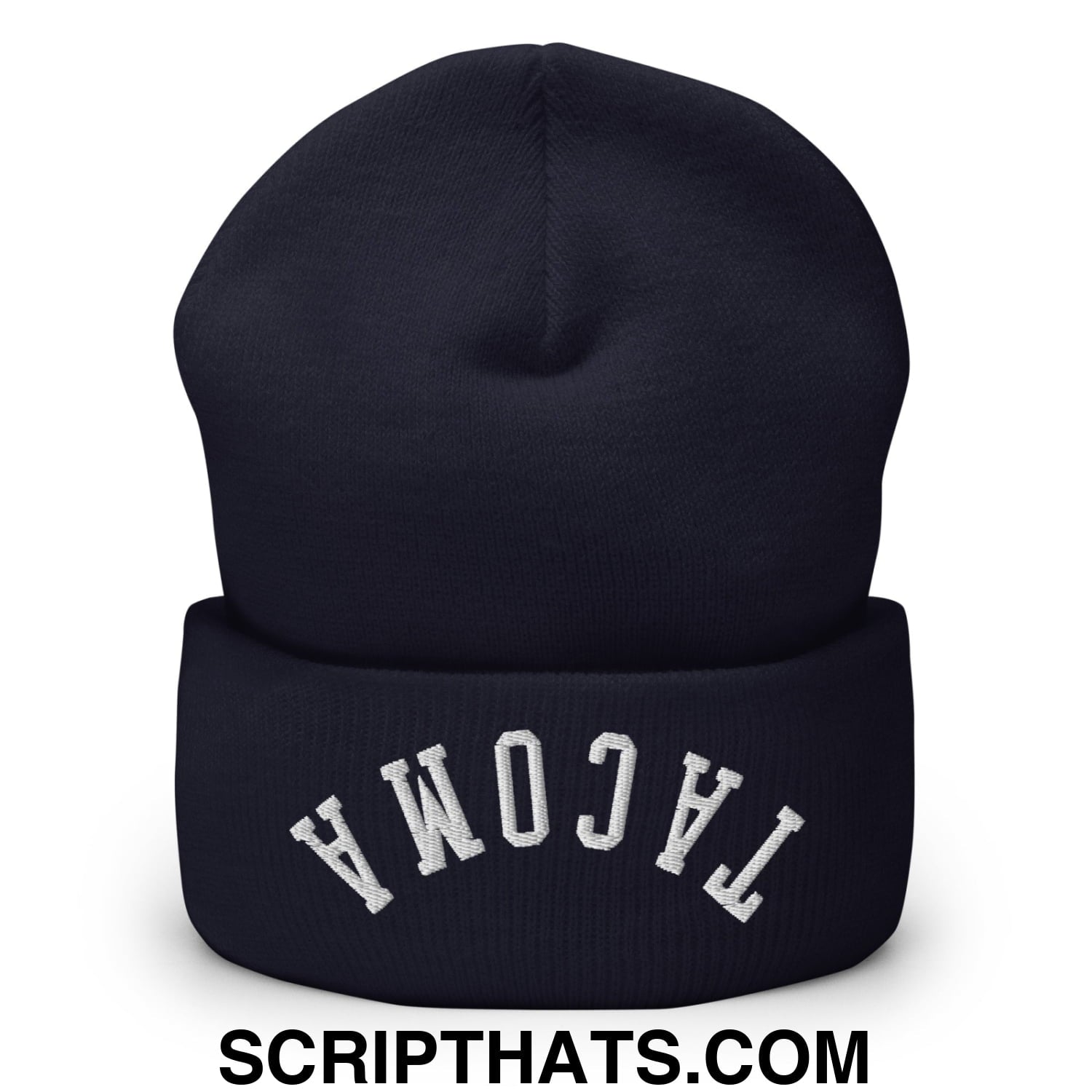 Upside Down Tacoma Embroidered Knit Cuffed Beanie Navy