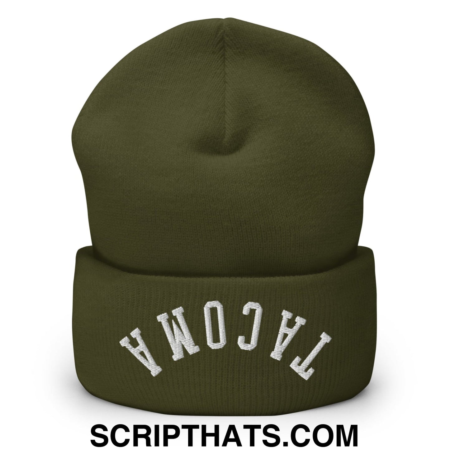 Upside Down Tacoma Embroidered Knit Cuffed Beanie Olive