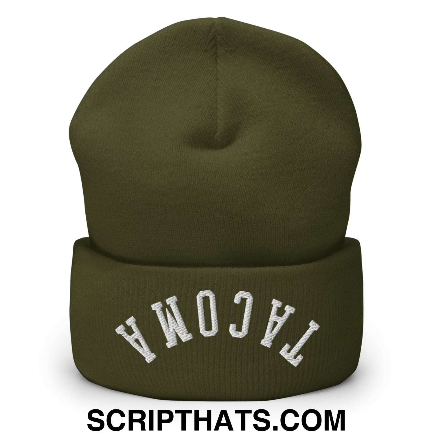 Upside Down Tacoma Embroidered Knit Cuffed Beanie Olive