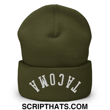 Upside Down Tacoma Embroidered Knit Cuffed Beanie Olive