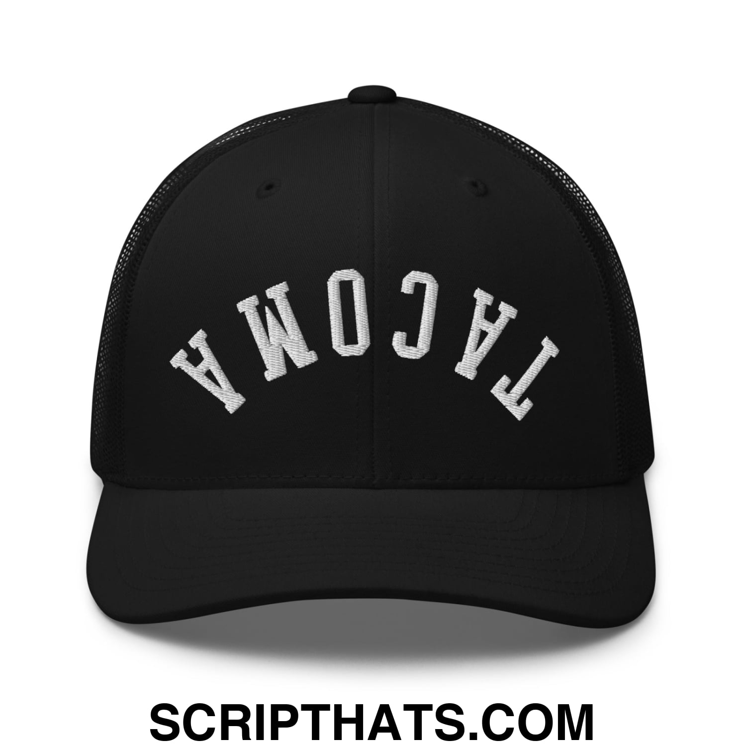 Upside Down Tacoma Embroidered Mesh Trucker Hat Black