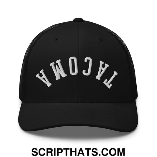 Upside Down Tacoma Embroidered Mesh Trucker Hat Black