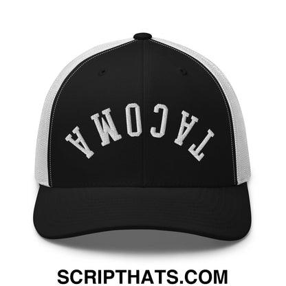 Upside Down Tacoma Embroidered Mesh Trucker Hat Black White