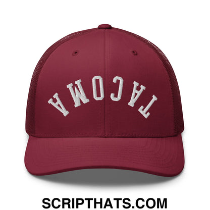 Upside Down Tacoma Embroidered Mesh Trucker Hat Cranberry