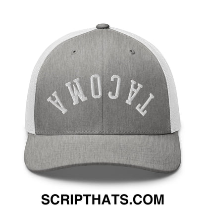 Upside Down Tacoma Embroidered Mesh Trucker Hat Heather Grey White