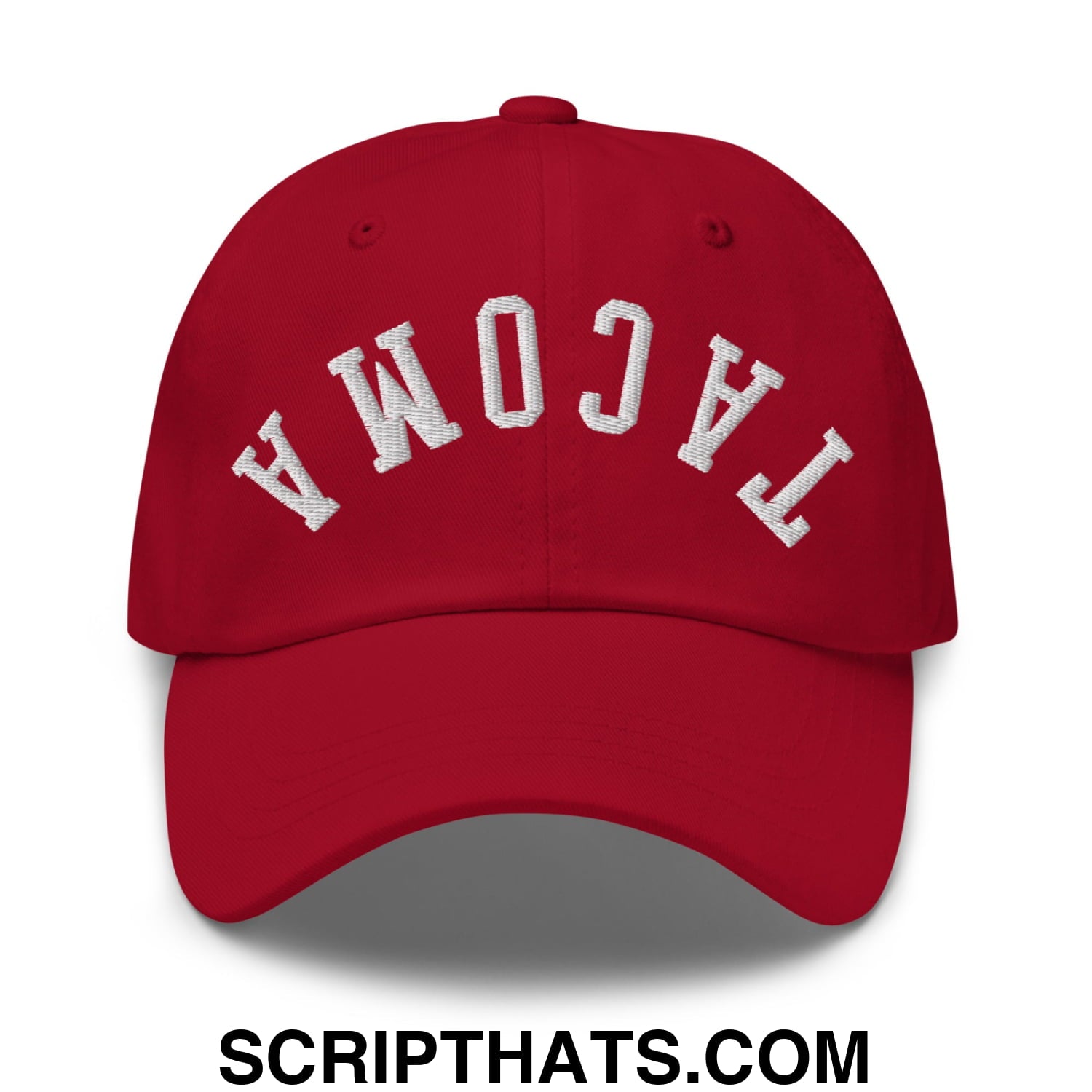 Upside Down Tacoma Embroidered Unstructured Dad Hat Cranberry