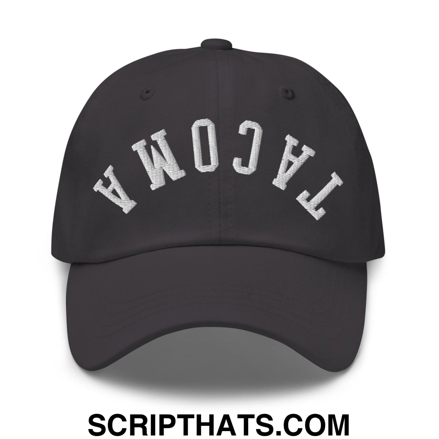 Upside Down Tacoma Embroidered Unstructured Dad Hat Dark Grey