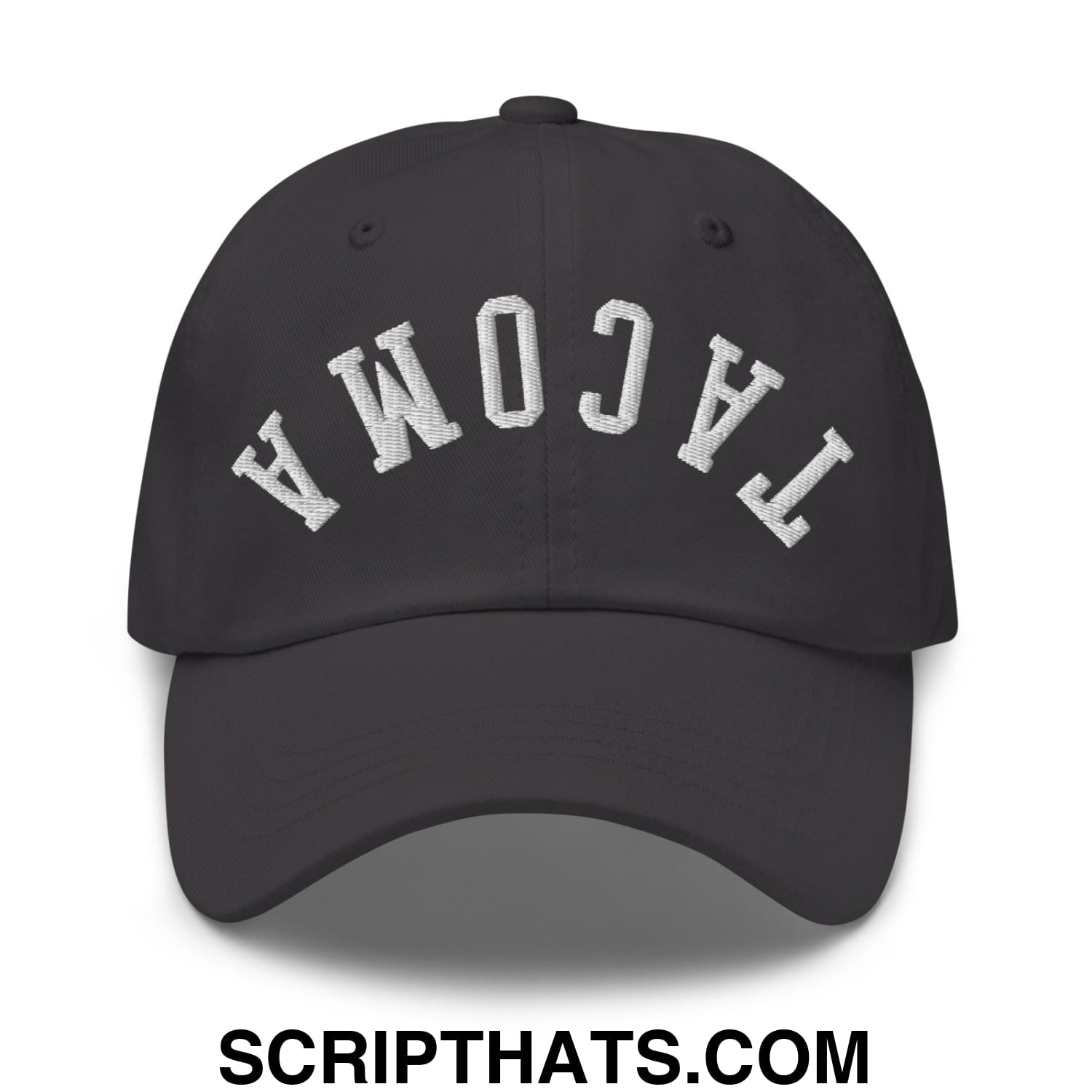 Upside Down Tacoma Embroidered Unstructured Dad Hat Dark Grey