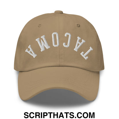 Upside Down Tacoma Embroidered Unstructured Dad Hat Khaki