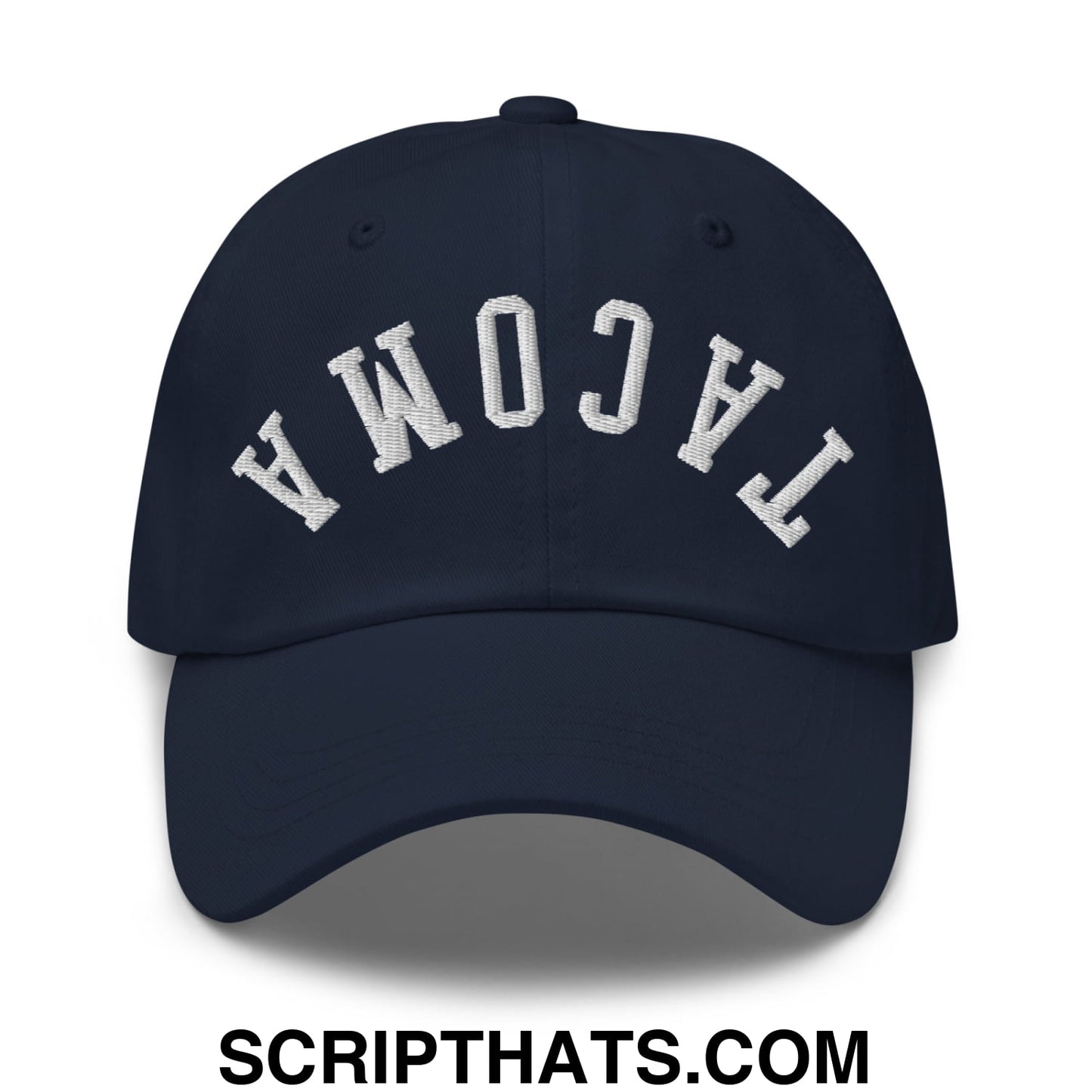 Upside Down Tacoma Embroidered Unstructured Dad Hat Navy