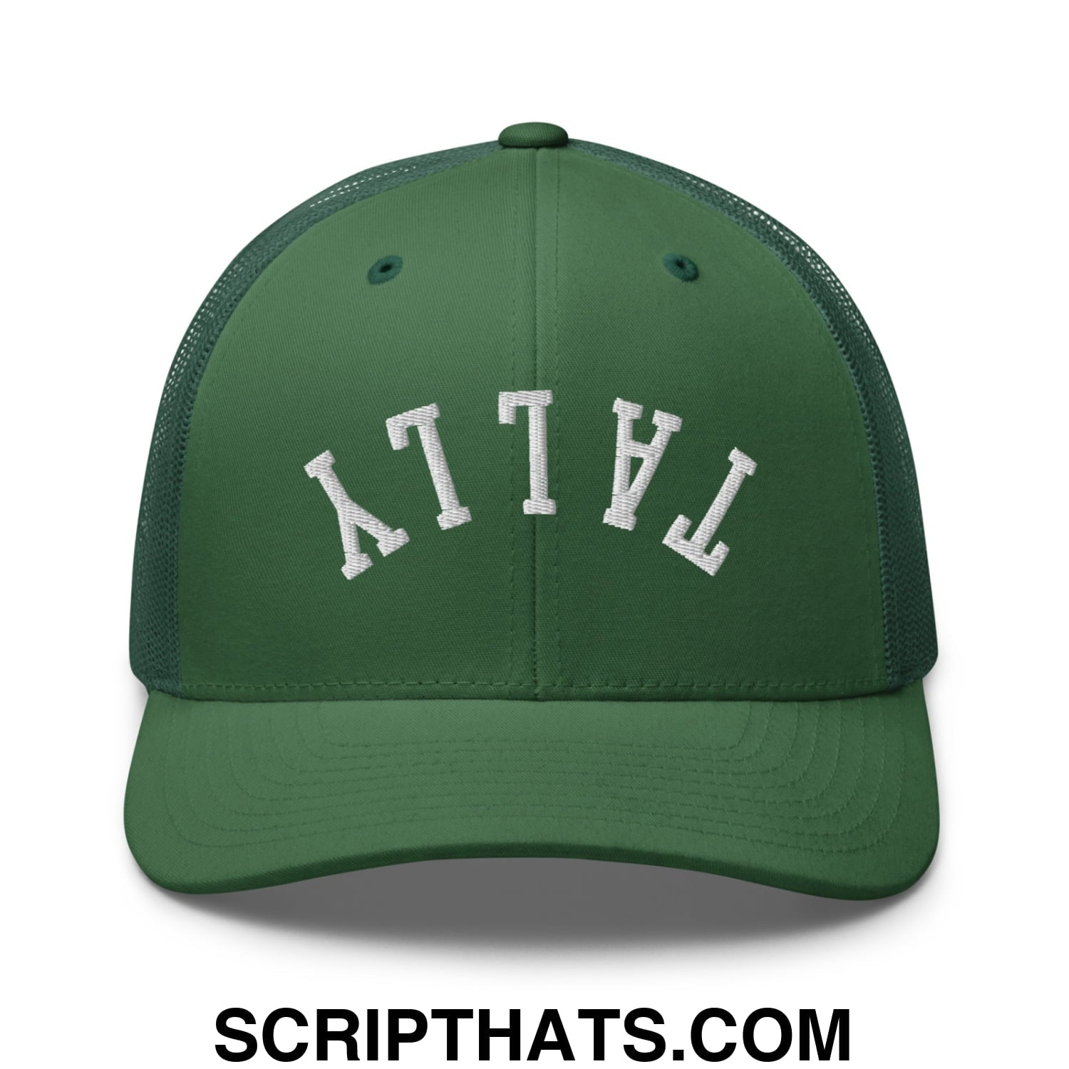 Upside Down Tally Embroidered Mesh Trucker Hat Evergreen