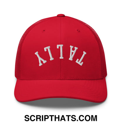Upside Down Tally Embroidered Mesh Trucker Hat Red
