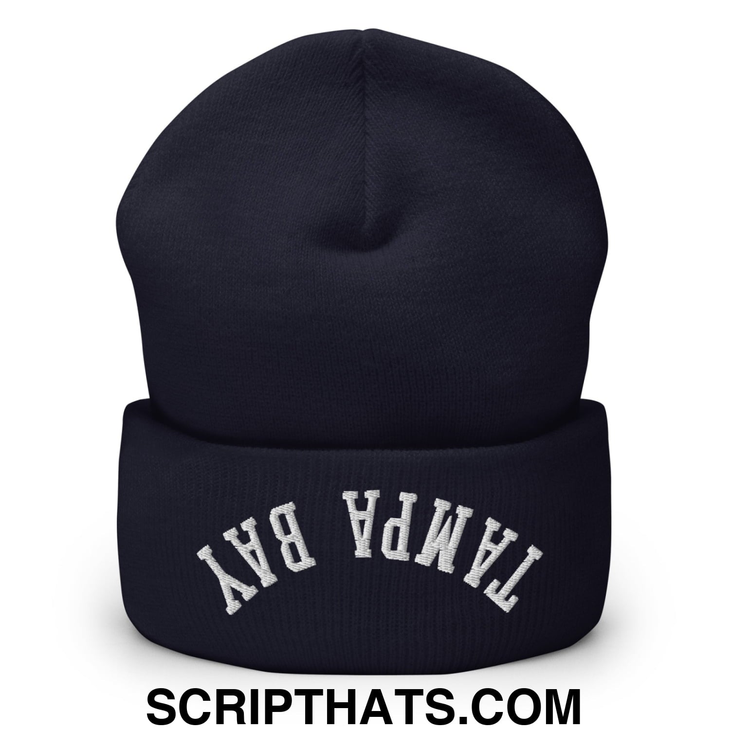 Upside Down Tampa Bay Embroidered Cuffed Knit Beanie Navy