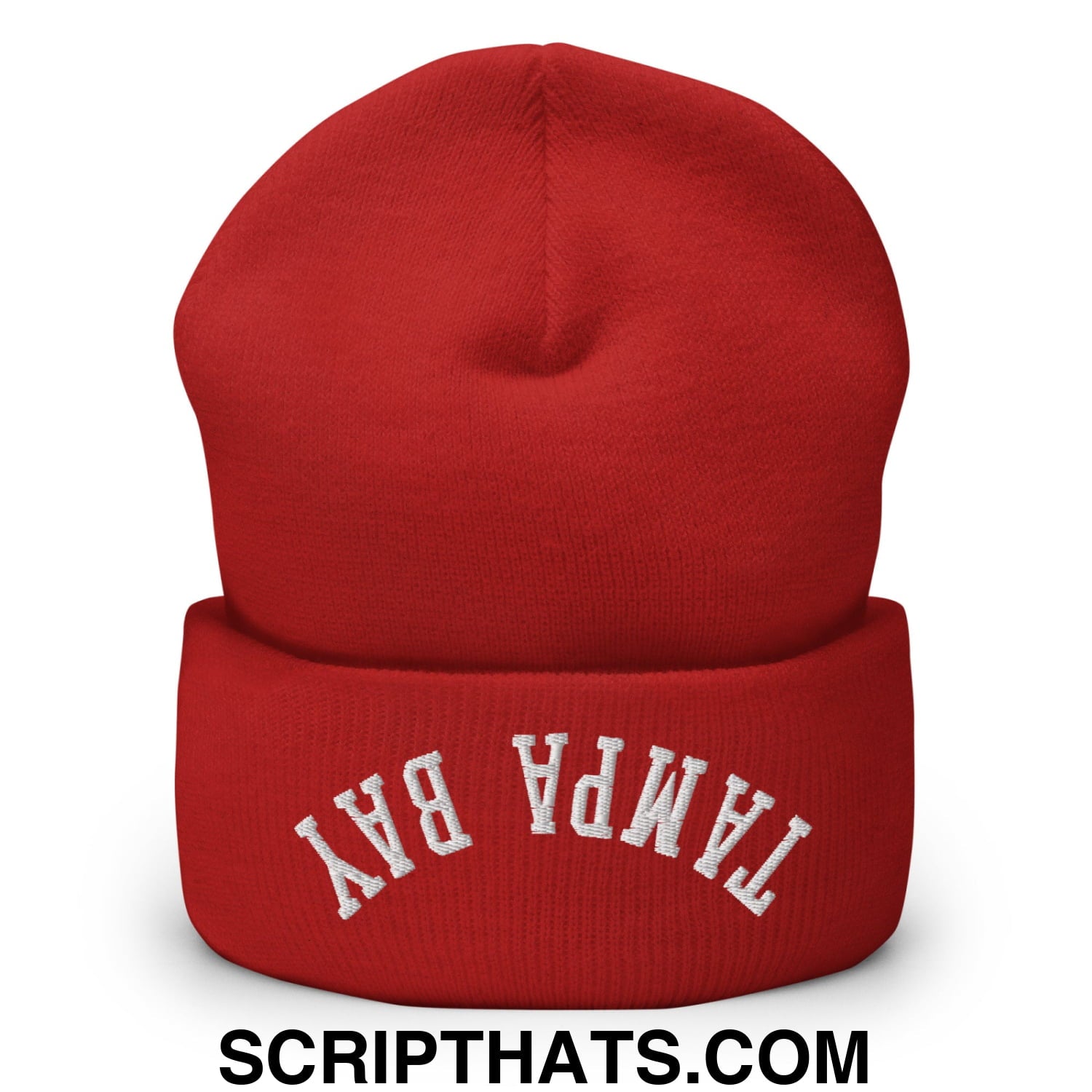 Upside Down Tampa Bay Embroidered Cuffed Knit Beanie Red