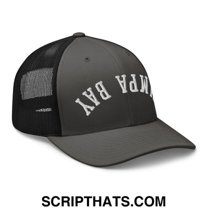 Upside Down Tampa Bay Embroidered Mesh Trucker Hat Charcoal Black