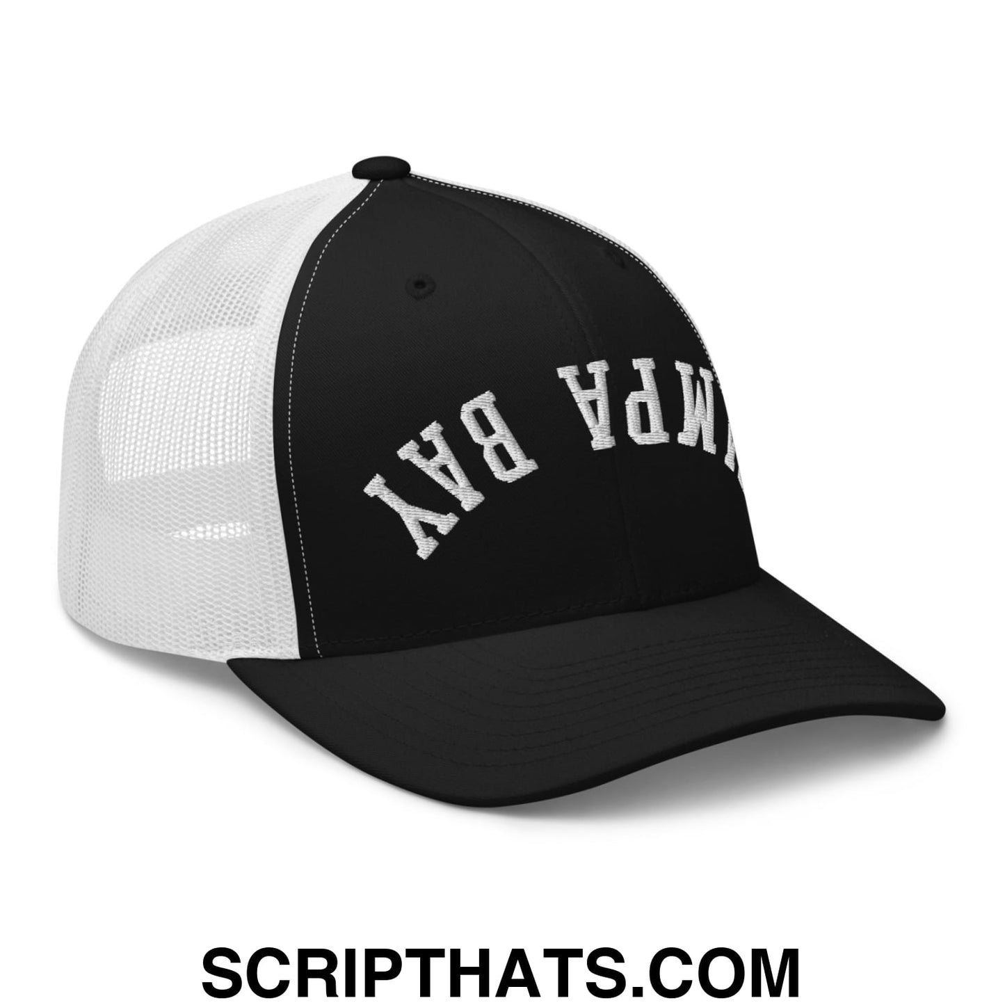 Upside Down Tampa Bay Embroidered Mesh Trucker Hat Black White
