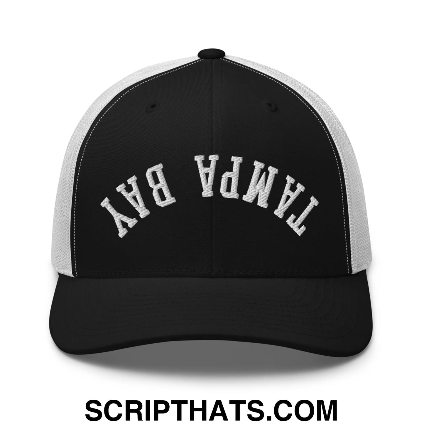 Upside Down Tampa Bay Embroidered Mesh Trucker Hat Black White