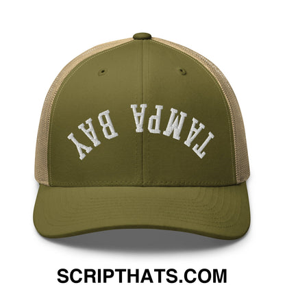 Upside Down Tampa Bay Embroidered Mesh Trucker Hat Moss Khaki