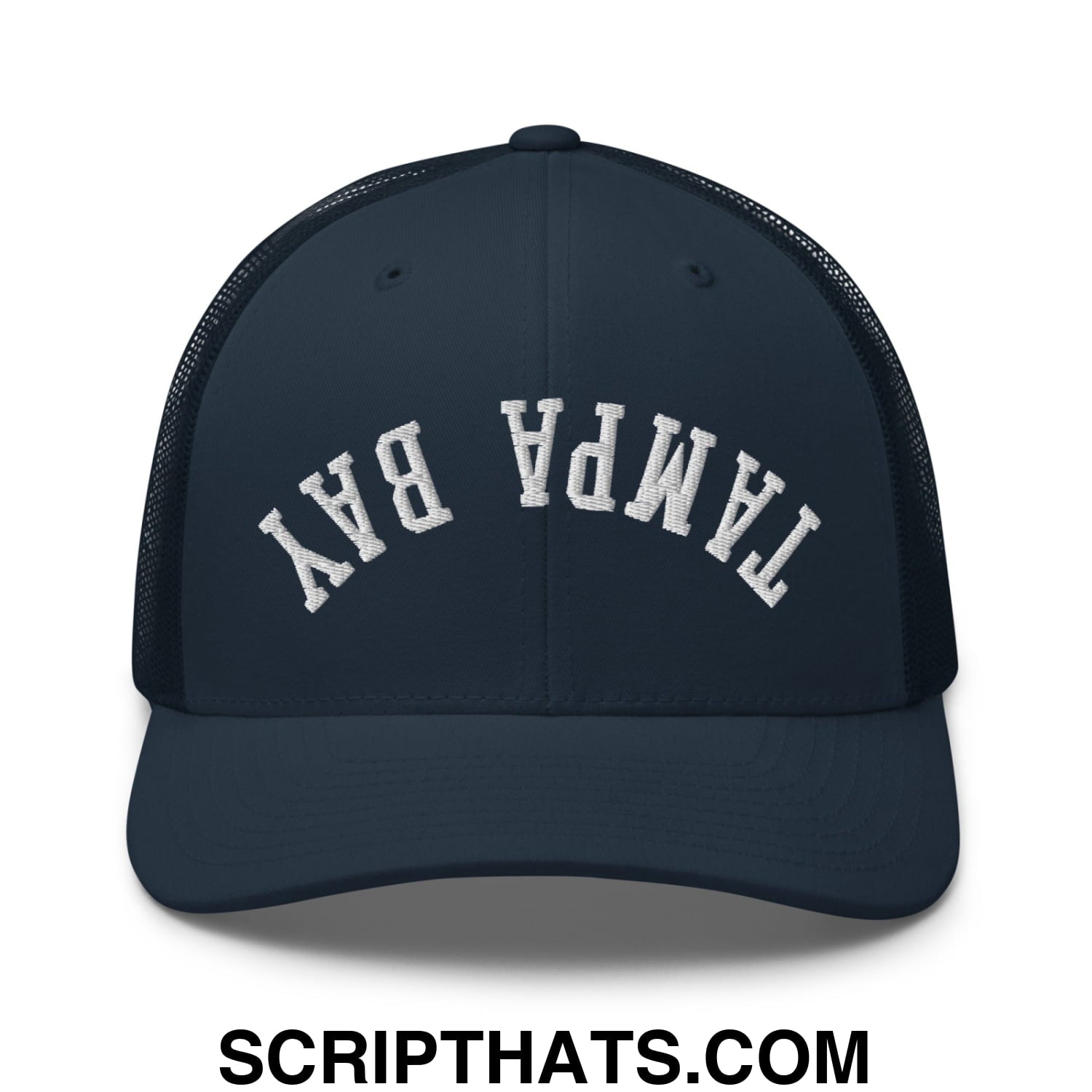 Upside Down Tampa Bay Embroidered Mesh Trucker Hat Navy