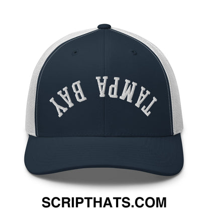 Upside Down Tampa Bay Embroidered Mesh Trucker Hat Navy White