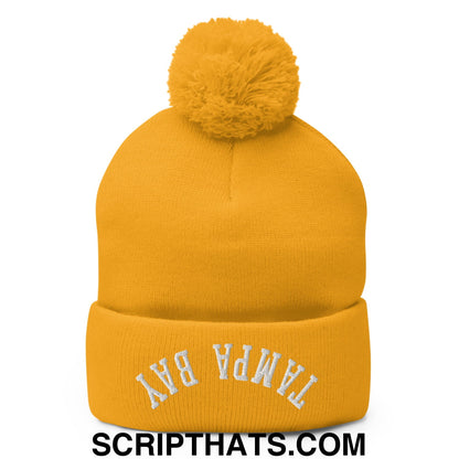 Upside Down Tampa Bay Embroidered Pom Pom Knit Beanie Gold