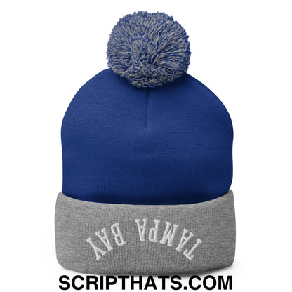 Upside Down Tampa Bay Embroidered Pom Pom Knit Beanie Royal Heather Grey
