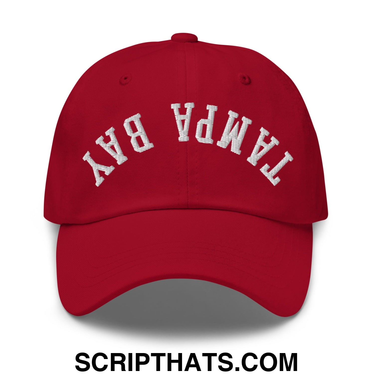 Upside Down Tampa Bay Embroidered Unstructured Dad Hat Cranberry