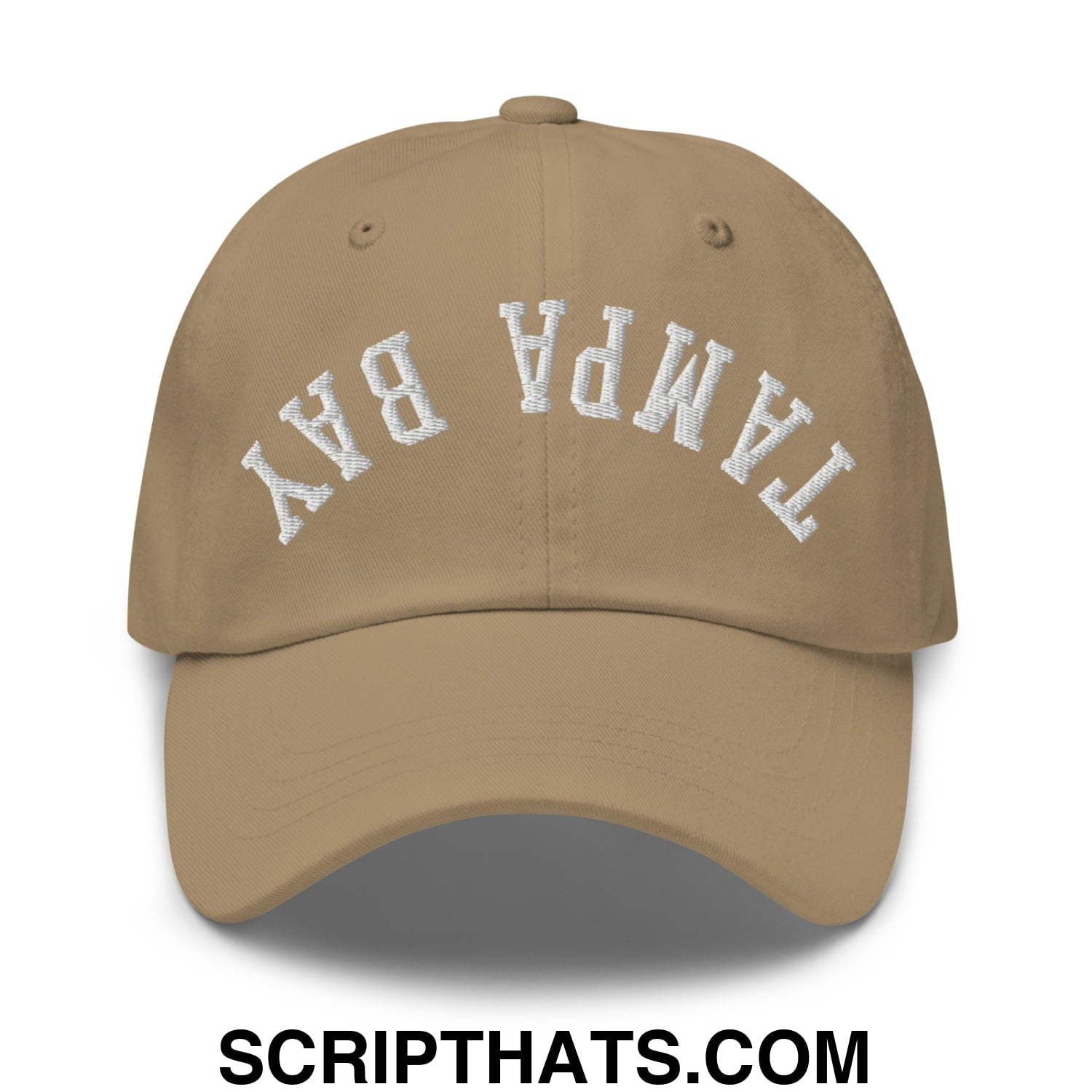 Upside Down Tampa Bay Embroidered Unstructured Dad Hat Khaki