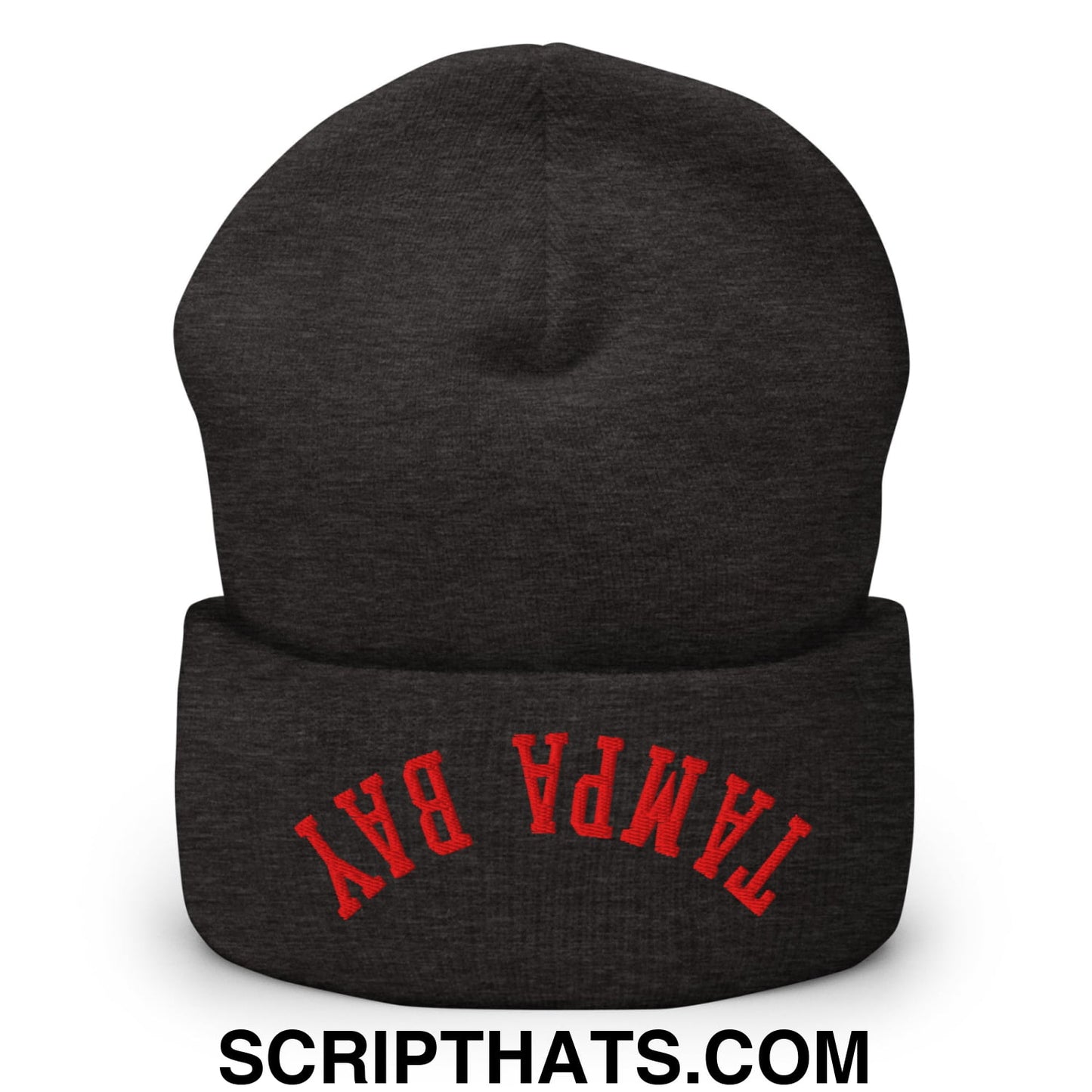 Upside Down Tampa Bay Football Embroidered Cuffed Knit Beanie Dark Grey