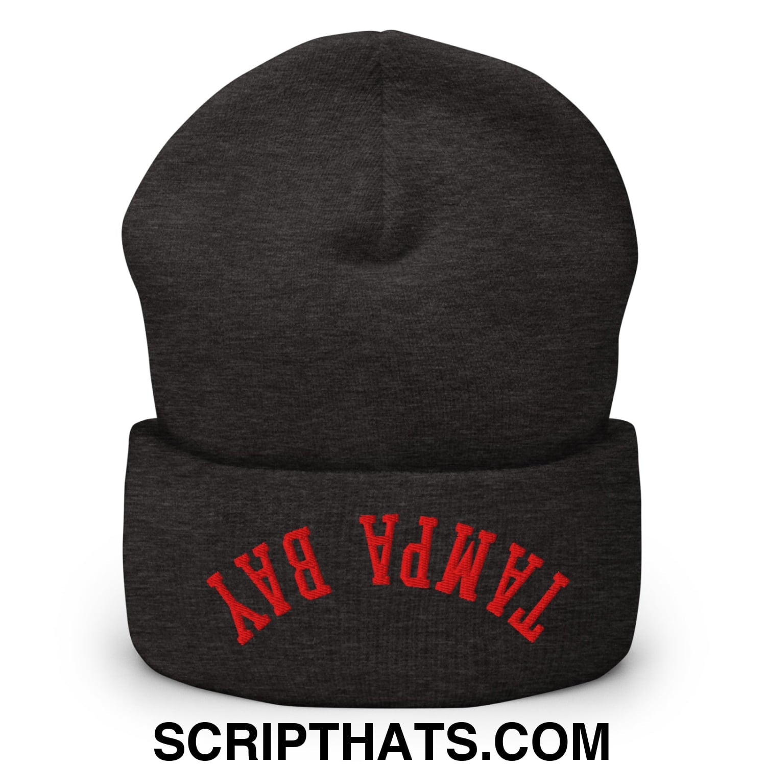 Upside Down Tampa Bay Football Embroidered Cuffed Knit Beanie Dark Grey