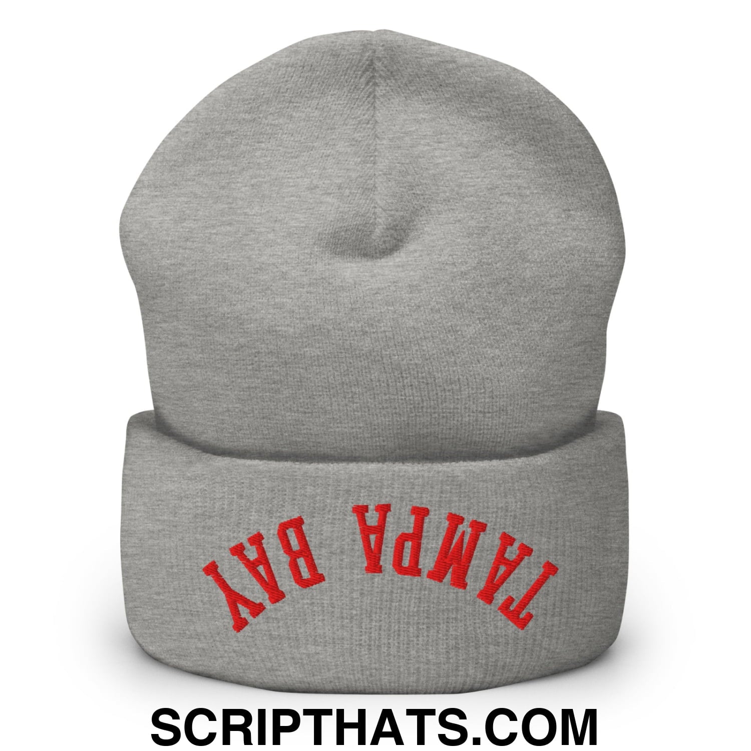 Upside Down Tampa Bay Football Embroidered Cuffed Knit Beanie Heather Grey