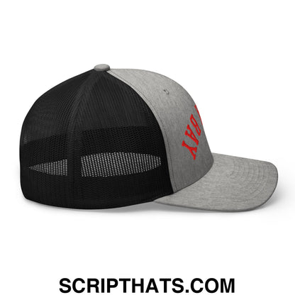 Upside Down Tampa Bay Football Embroidered Mesh Trucker Hat Heather Black