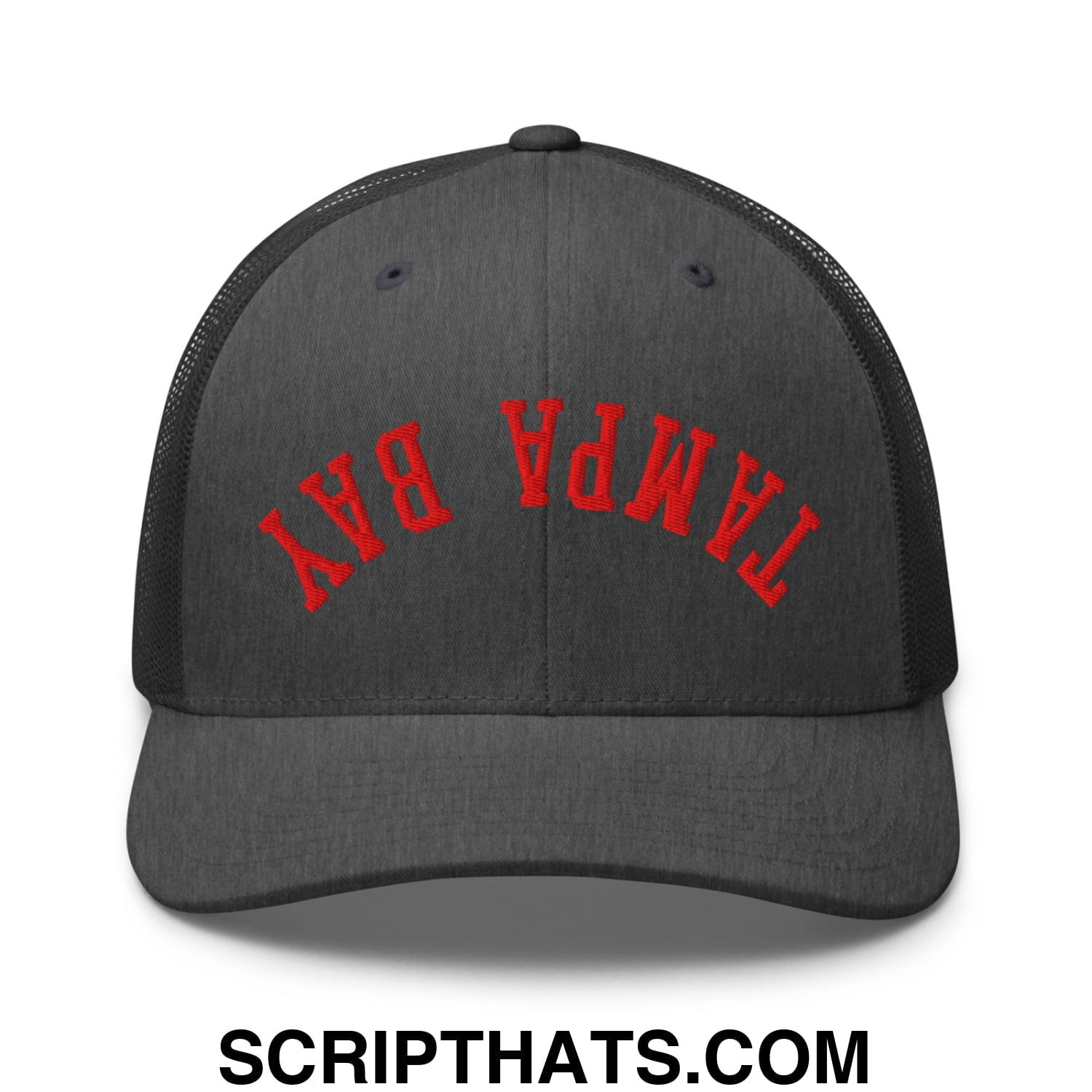 Upside Down Tampa Bay Football Embroidered Mesh Trucker Hat Dark Heather Gray