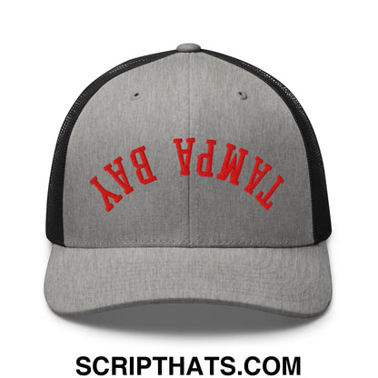 Upside Down Tampa Bay Football Embroidered Mesh Trucker Hat Heather Black