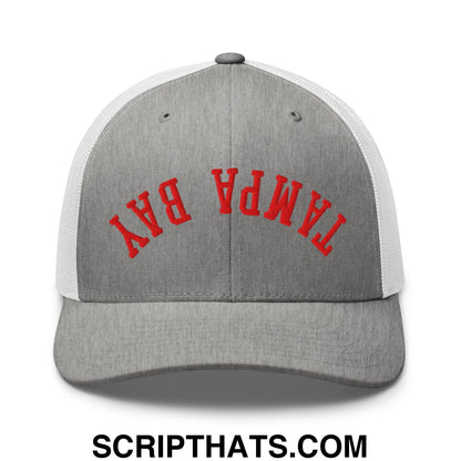 Upside Down Tampa Bay Football Embroidered Mesh Trucker Hat Heather Grey White