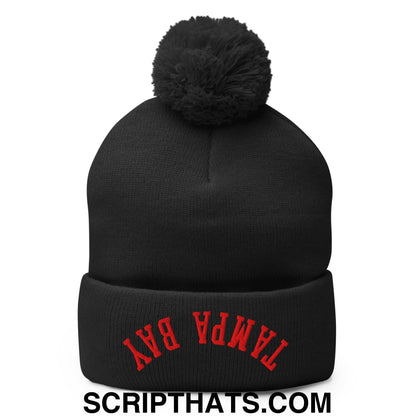 Upside Down Tampa Bay Football Embroidered Pom Pom Knit Beanie Black
