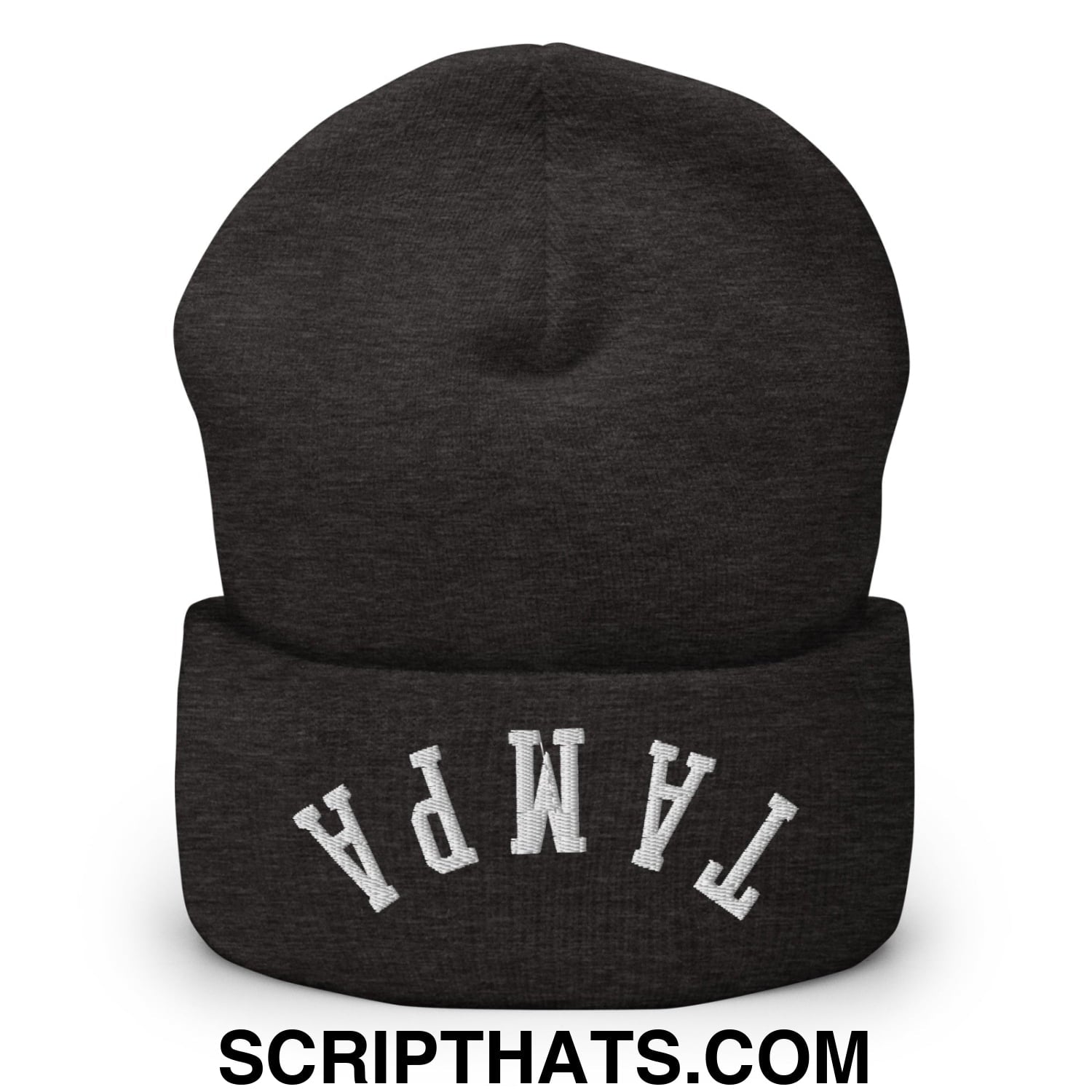 Upside Down Tampa Embroidered Cuffed Knit Beanie Dark Grey