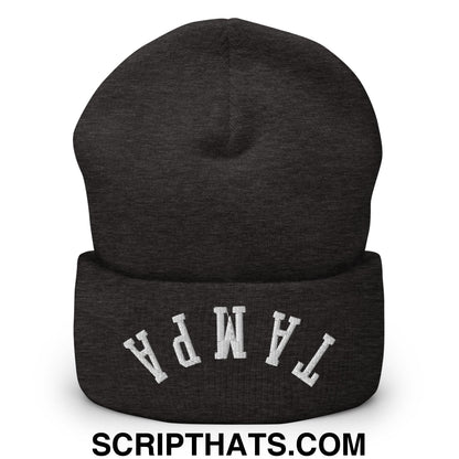 Upside Down Tampa Embroidered Cuffed Knit Beanie Dark Grey