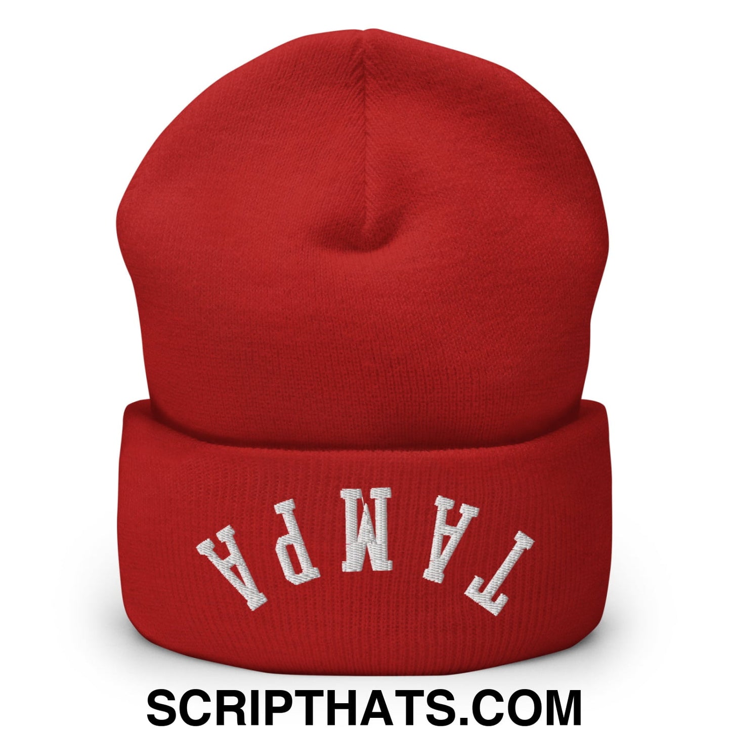 Upside Down Tampa Embroidered Cuffed Knit Beanie Red